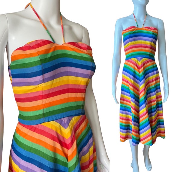 Vintage 1970s Rainbow Stripe Cotton Summer Dress - image 5