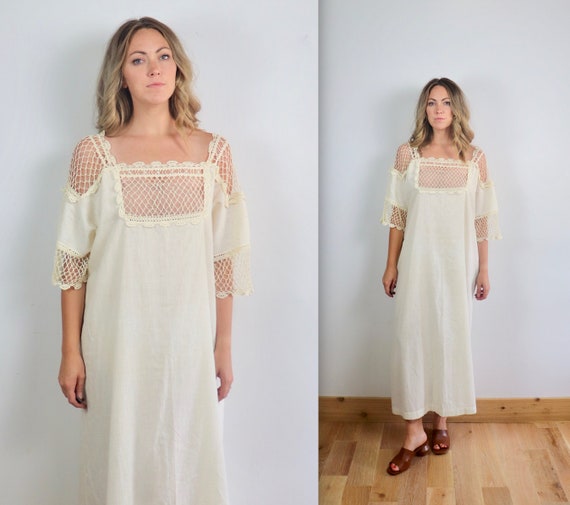 Vintage Edwardian Crochet Cut Out Smock Dress