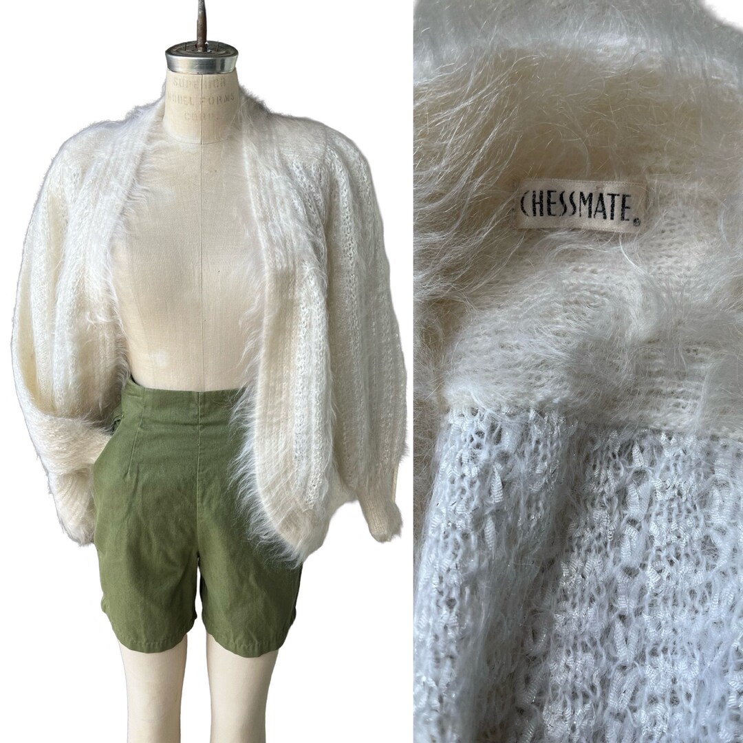 Vintage 80s Rabbit Hair Ivory Cardigan - Etsy