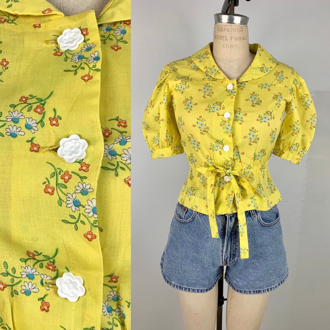 Vintage 60s Yellow Peasant Blouse Etsy