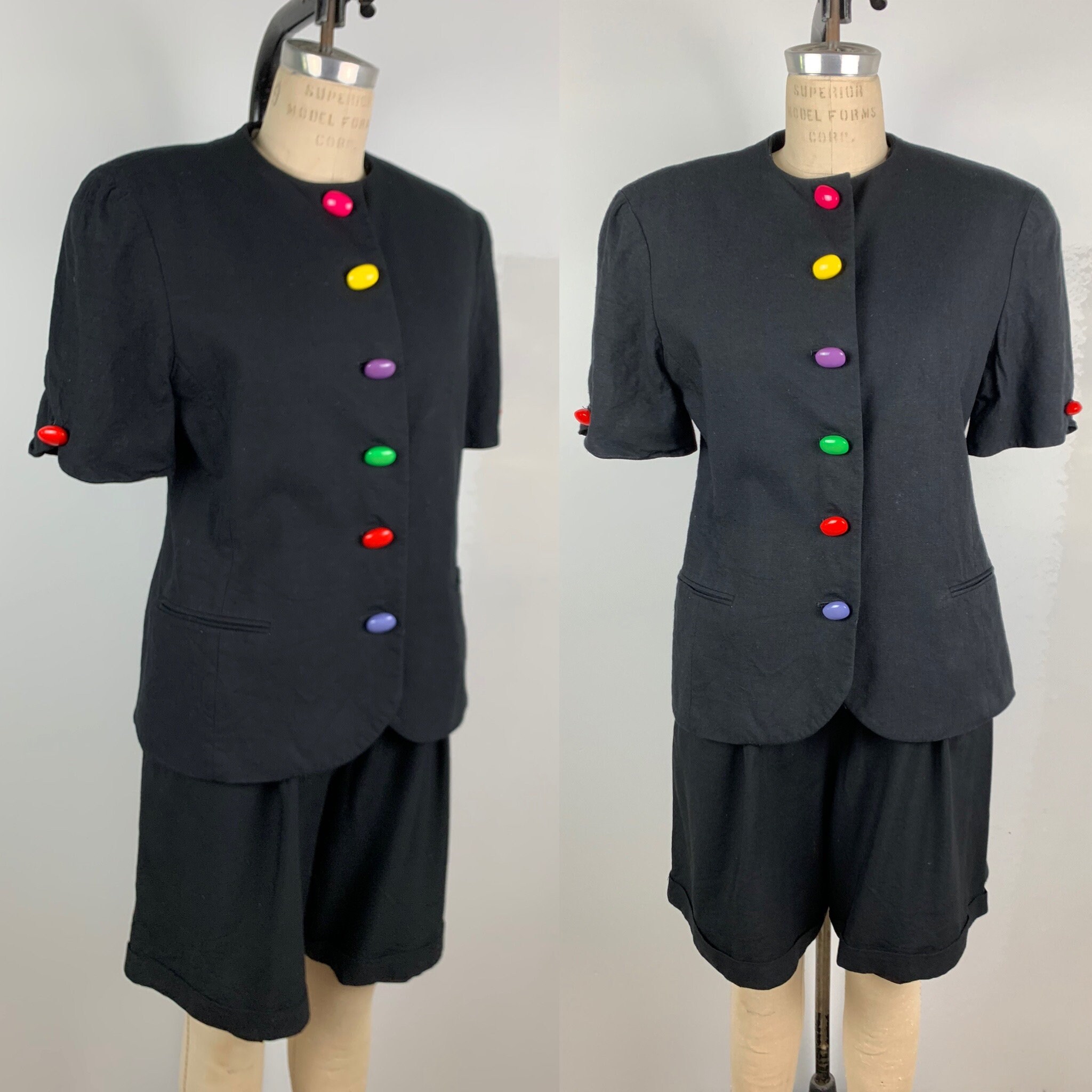 Vintage 80s Black Minimalist Short Trouser Suit Set