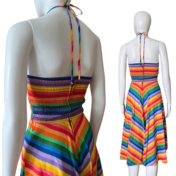 Vintage 1970s Rainbow Stripe Cotton Summer Dress - image 3