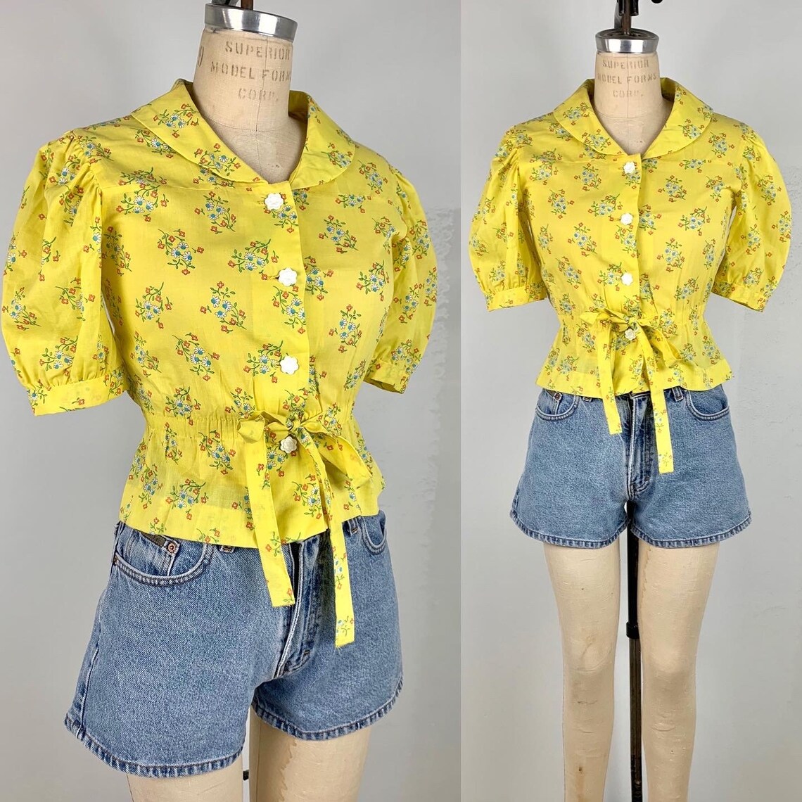 Vintage 60s Yellow Peasant Blouse Etsy