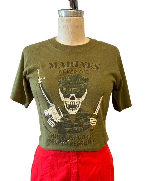 Vintage 80s Military Marines Skull Tee - image 1