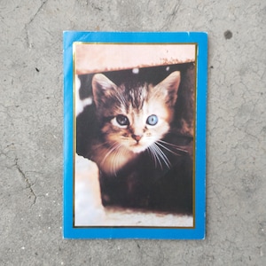 Carte chat et enveloppe blanche vintage des années 1980