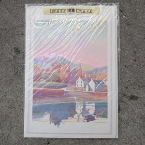 80s Birthday Card Pink Costal Sunset &quot;Sorry It&#39;s Late&quot; In Original Envelope