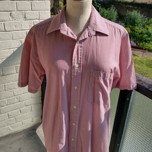 80s Red & White Striped Shirt Short Sleeve Men&#39;s UK Medium Burlington Of Saville Row Vintage