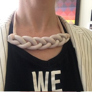 Braided Necklace with Pink Velvet Straps