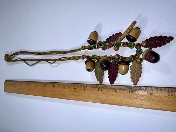 Vintage Carved Wood Acorns and Leaves Necklace - image 8