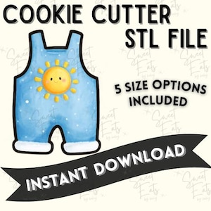 Baby Overalls Cookie Cutter STL File | Baby Onesie Cookie | Baby Shower Cookie Cutters | STL + PNG | Multiple Sizes | Digital Download