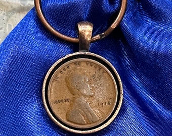 Llavero de un centavo de 1918 - Cobre antiguo