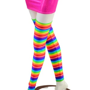 Thigh High Leg Warmers in Horizontal Rainbow Stripe-157390