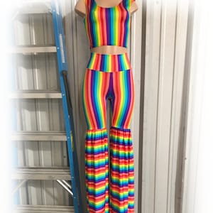 Stilting Costume Rainbow Striped Crop Tank and Leggings Style Stilt Pants Set EMK157713