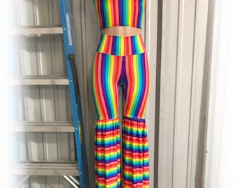 Stilting Costume Rainbow Striped Crop Tank and Leggings Style Stilt Pants Set EMK