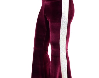 Mens Burgundy Velvet Solar Flares with Silver on White Shattered Glass Side Panels 157465