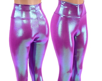 High Waist Leggings in Plumeria Dual Chrome Holographic