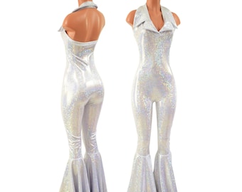 Dazzling Bell Bottom Catsuit with Showtime Collar and Backless Neckline created in White Kaleidoscope 15810094