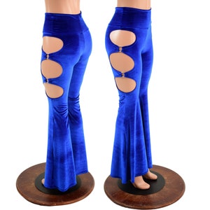 Sapphire Blue Velvet High Waist Solar Flares with Triple Cutouts and O-rings 158076
