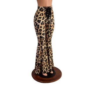 Front Lace Up Solar Flares in Leopard Print with Smooth Black Ties 1579200