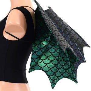 Two Tone Black Dragon Scale BACK/Green Dragon Scale FRONT Wireless Dragon Wings Sparkly Holographic Shiny Wings Only 154770 image 1