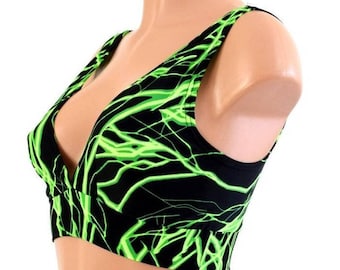 UV Glow Green Lightning Starlette Bralette Spandex Rave Festival Clubwear 154421