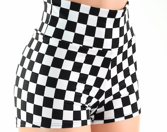 Black & White Checkered High Waist Shorts  152437