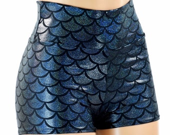 High Waist Shorts in Black Dragon Scale  151527