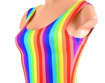 Vertical Rainbow Stripe Crop Tank -