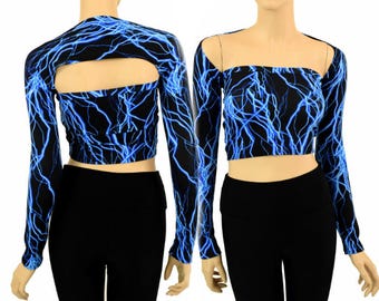 Blue Lightning UV GLOW "Samba Sleeve" Dance Shrug Top Rave Festival EDM -154986