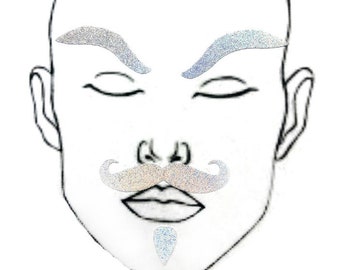 Flashbulb Holographic "Dapper" Facial Fashion Kit Body Stickers Fake Beard Mustache Eyebrows Drag King