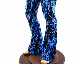 Mens Neon UV Glow Blue Lightning Bootcut Spandex Pants  -152366