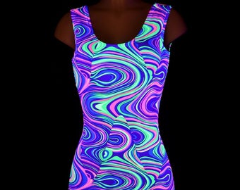 NEON Glow Worm Print Bodycon Tank Style Mini Dress  -E7930