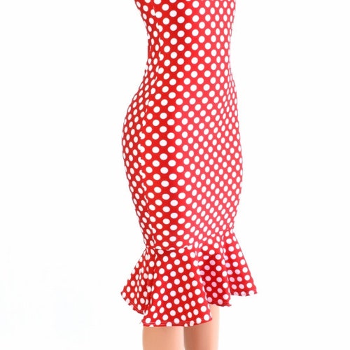 Red & White Polka Dot Print Sexy Tank Style Pinup Wiggle Dress | Etsy