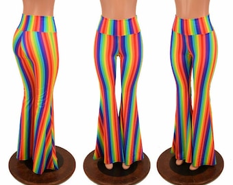 Rainbow Stripe Solar Flare Leggings with High Waist - 156701