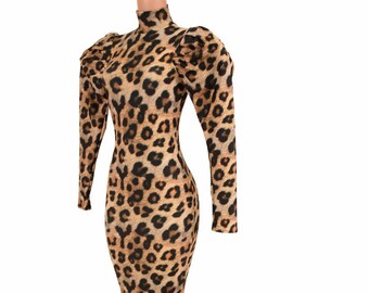 chinese dress ladies Leopard Midi Dress | Leopard Print High Neck Midi Dress