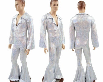 Mens Elvis Catsuit With Bell Bottoms, Bell Sleeves, and Plunging