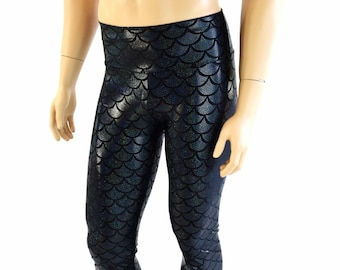 Mens Black Dragon Scale Holographic Bootcut Spandex Pants  -154027