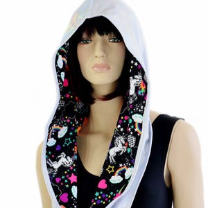 Reversible Festival Infinity Hood in Flashbulb & Unicorns and Rainbows UV Glow *NEW STYLE*  Festival Rave Reversible Hood - 154306