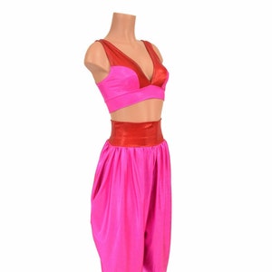 Genie Costume Neon Pink Starlette Bralette w/Red SJ Straps & Neon Pink Sparkly Jewel Genie Pants w/Red SJ Band and Cuffs  156115