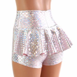 Baby Pink & Silver Mermaid Scale High Waist Ruffle Rump Shorts