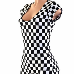 Black & White Checkered  Cap Sleeve  Romper , Scoop neck and boy cut leg  152803