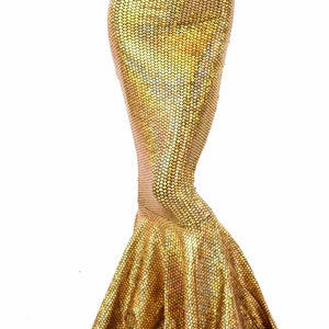 High Waist GOLD Shimmering Holographic Fish Scale Metallic Mermaid Tail Skirt 151417