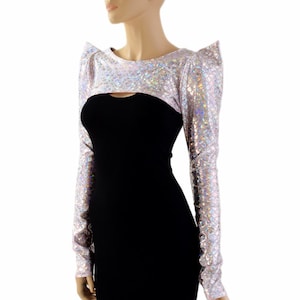 Baby Pink & Silver Round Dragon Scale Sharp Shoulder Long Sleeve Bolero Dance Sleeves (Bolero only, black dress sold separately) - 154179
