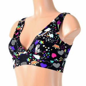 UV Glow Unicorns and Rainbows Print Starlette Bralette Spandex Rave Festival Clubwear 154621