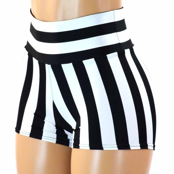 Black & White Striped Print High Waist Shorts  151221