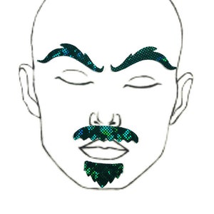 Green Kaleidoscope "Rugged" Facial Fashion Kit Body Stickers Fake Beard Mustache Eyebrows Drag King