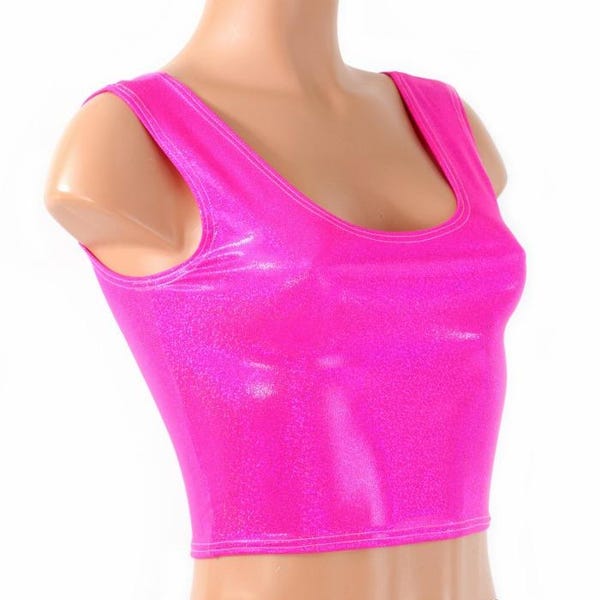 Neon Pink Sparkly Jewel Crop Tank 154314