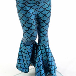 Kids Turquoise Dragon Scale Bell Bottom Flared Mermaid Pants    153970