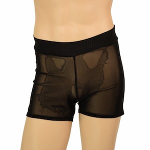 Men&#39;s Mid Rise &quot;Rio&quot; Midrise Shorts in Sheer Black Mesh - 155797