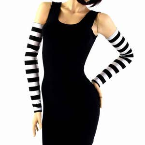 Black/White Stripe Arm Warmer Sleeves - 154290